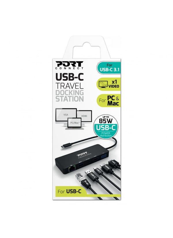 Port Designs 901909 kannettavien tietokoneiden telakka ja porttitoistin Langallinen USB 3.2 Gen 1 (3.1 Gen 1) Type-C Musta