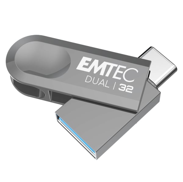 Pikkukuva 1 / 6: Emtec D280 Dual USB-muisti 32 GB USB Type-A / USB Type-C 3.2 Gen 1 (3.1 Gen 1) Hopea