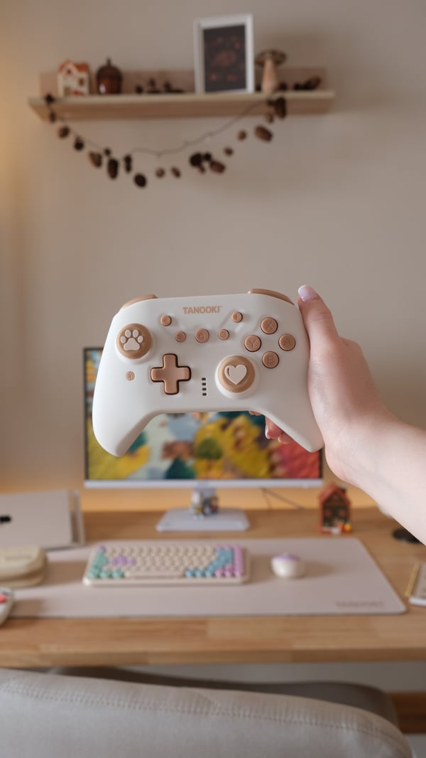 TANOOKI TNK1004 spil-controller Cremefarvet, Vanilje farve Bluetooth Gamepad PC, Nintendo Switch 2, Nintendo Switch Lite, Nintendo Switch OLED, Nintendo Switch, Android, iOS