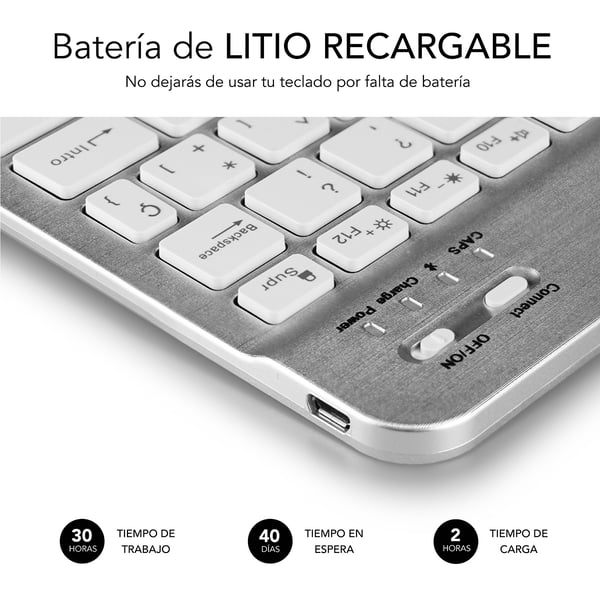 Miniatyrbillede 2 af 5: SUBBLIM TECLADO SMART BLUETOOTH SILVER QWERTY Spansk Sølv, Hvid