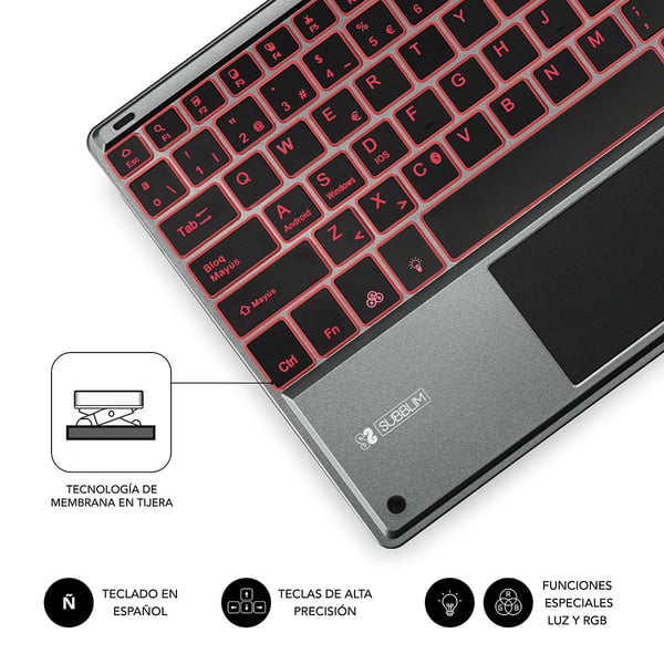 Pikkukuva 3 / 7: SUBBLIM TECLADO SMART BACKLIT TOUCHPAD BLUETOOTH GREY QWERTY Espanja Musta, Harmaa