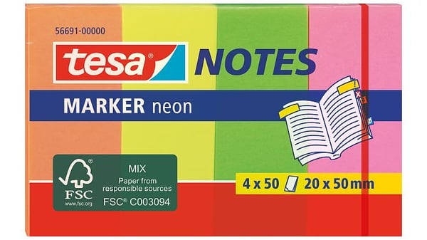 Miniatyrbillede 1 af 2: TESA 56691 selvklæbende huskeseddel Rektandel Flerfarvet 50 ark