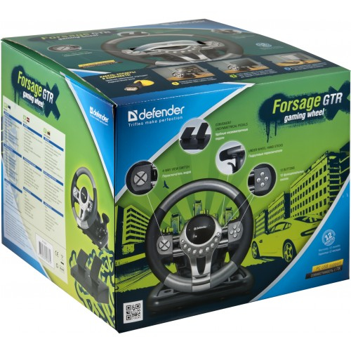 Defender Forsage GTR Musta USB 2.0 Ohjauspyörä + polkimet PC