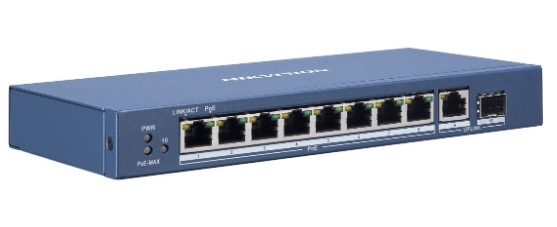 Hikvision DS-3E0510P-E/M netværksswitch Ikke administreret L2 Gigabit Ethernet (10/100/1000) Strøm over Ethernet (PoE) Blå