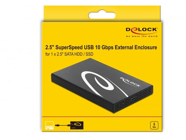DeLOCK 42611 tallennusaseman kotelo HDD-/SSD-kotelo Musta, Valkoinen 2.5"