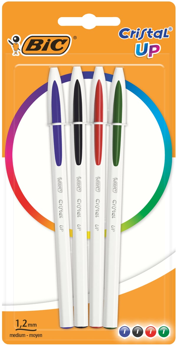 Miniatyrbild 1 av 3: BIC Cristal Up x4 Multifärg Fastklämbar, indragbar kulspetspenna 4 styck