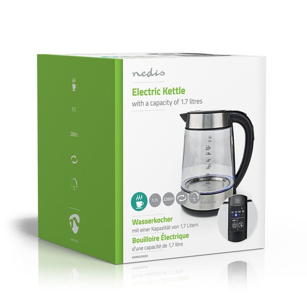Nedis KAWK320EGS elkedel 1,7 L 2200 W Rustfrit stål, Transparent