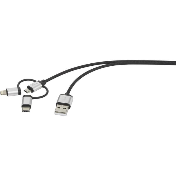 Renkforce RF-3335108 USB-kabel USB 2.0 1 m USB A USB C/Micro-USB B/Lightning 0,48 Gbit/sek. Grå