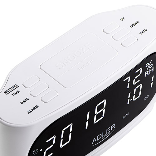 Adler AD 1186W vækkeur Digital alarmur Sort, Hvid