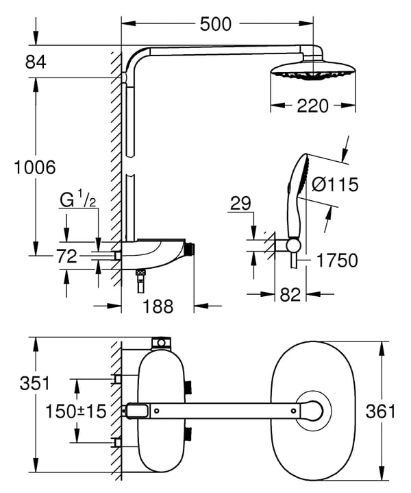 Miniatyrbillede 2 af 2: GROHE Rainshower System SmartControl Duo 360 brusesystem Hvid