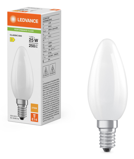 Pikkukuva 4 / 5: Osram LED CLASSIC B P LED-lamppu Lämmin valkoinen 2700 K 1,8 W E14 D