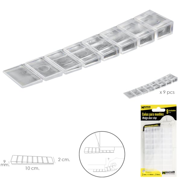Pikkukuva 2 / 3: Wolfpack Cuñas Calza Muebles Ajustable / Recortable Transparente (Blister 9 Piezas)