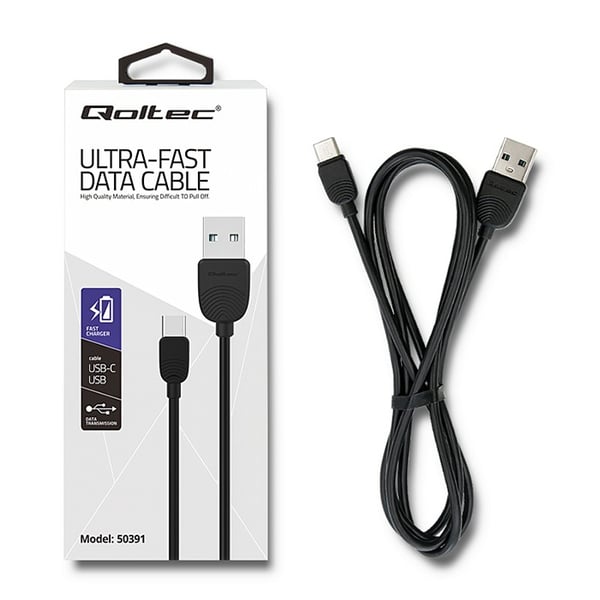Qoltec 50391 USB-kablar USB 2.0 1,2 m USB A USB C Svart