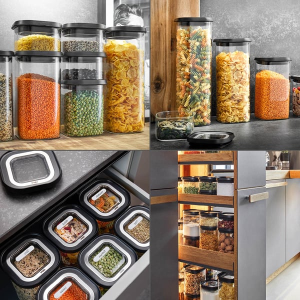 Miniatyrbillede 2 af 2: GEFU PANTRY Rektangulær Container Sort, Transparent 4 stk
