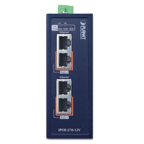 Miniatyrbild 3 av 3: PLANET IPOE-270-12V nätverksswitchar Strömförsörjning via Ethernet (PoE) stöd Blå
