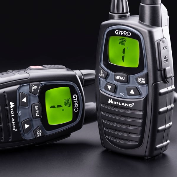 Miniatyrbillede 2 af 12: Midland G7 Pro Walkie Talkie to-vejs radio 69 kanaler 446.00625 - 446.09375 MHz Sort