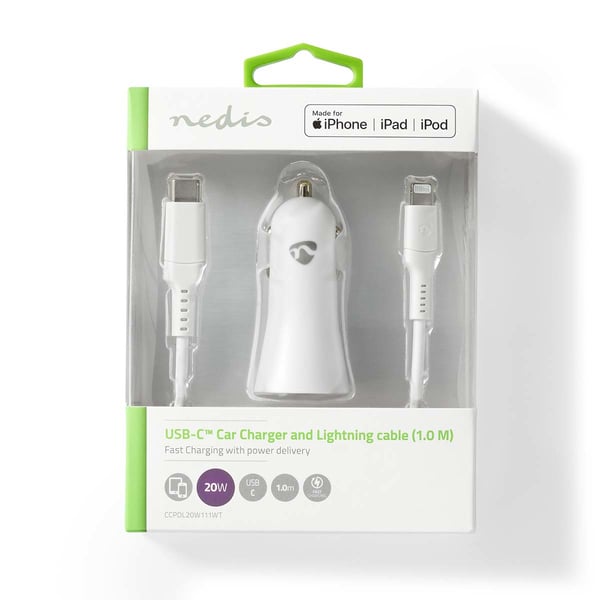 Nedis CCPDL20W111WT mobiililaitteen laturi Universaali Valkoinen Tupakansytytin Auto