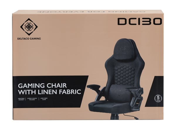 Deltaco Gaming DC130 Gamingstol i svart med mjukt linnetyg