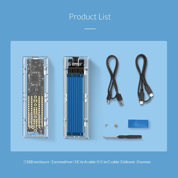 ORICO TCM2-C3 SSD kabinet Transparent, Blå M.2
