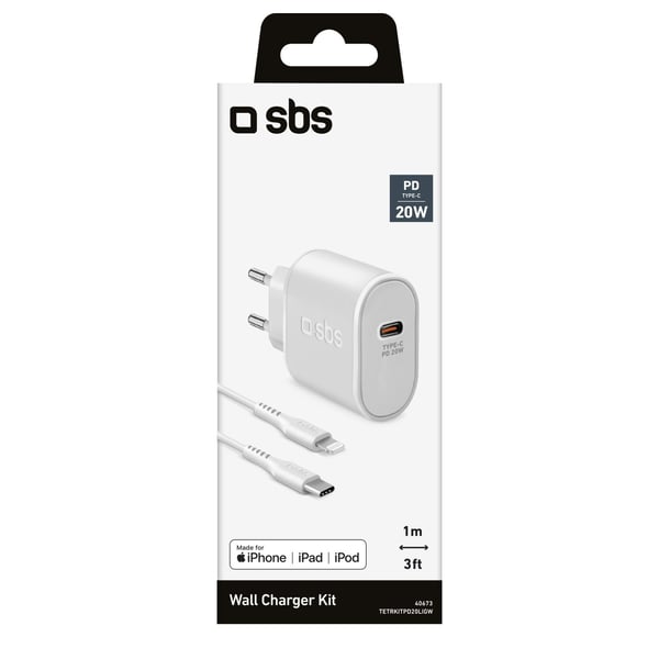 Miniatyrbillede 2 af 2: SBS TETRKITPD20LIGW oplader til mobil enhed Smartphone Hvid Vekselstrøm Hurtig opladning Indendørs