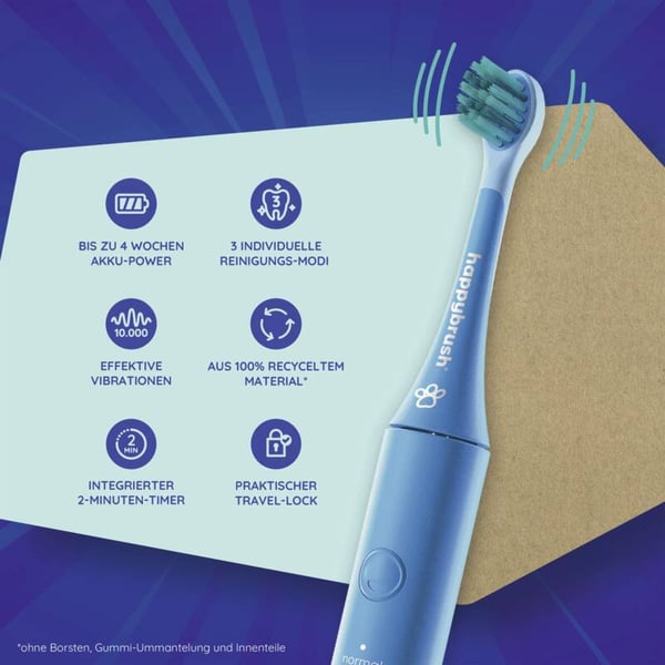 Pikkukuva 3 / 6: happybrush Eco Vibe Kids Lapsi Värisevä hammasharja Sininen