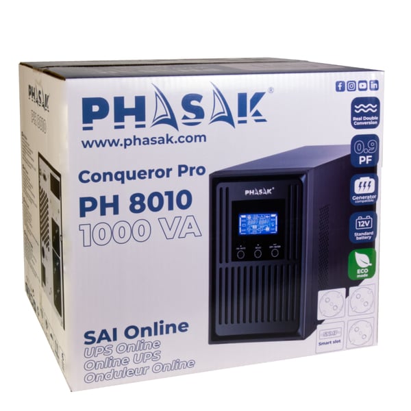Miniatyrbild 4 av 8: Phasak PH 8010 strömskydd (UPS) Dubbelkonvertering (Online) 1,06 kVA 900 W 3 AC-utgångar
