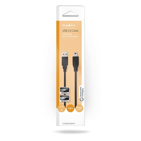 Nedis CCGB60300BK10 USB-kablar USB 2.0 1 m USB A Mini-USB B 0,48 Gbit/s Svart