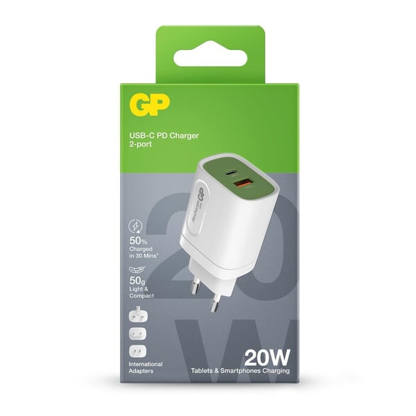 GP Batteries 150GP20WPD mobiililaitteen laturi Universaali Valkoinen AC Pikalataus Sisätila