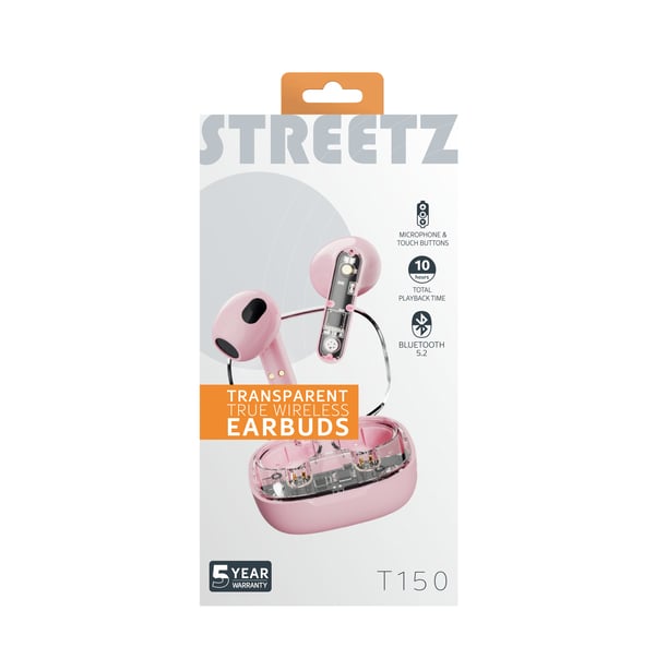 Miniatyrbild 6 av 13: Streetz T150 TWS earphones, Transparent Pink