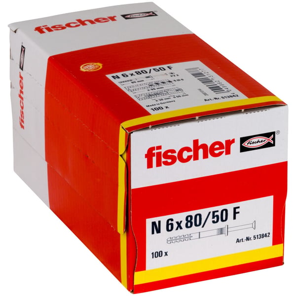 Fischer 513842 skruvankare och väggplugg 100 styck Kit med skruv och väggplugg 80 mm