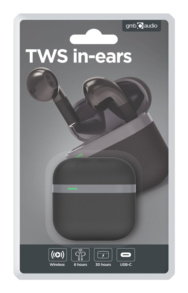 Gembird TWS-02-BK hovedtelefoner/headset Trådløs I ørerne Opkald/musik Bluetooth Sort, Grå