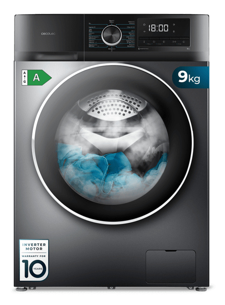 Cecotec Bolero DressCode 9500 vaskemaskine Front-læsning 9 kg 1400 rpm Sort, Rustfrit stål
