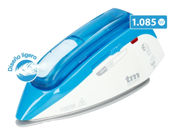 TM Electron TMPPL010 strygejern Tør & dampstrygejern Non-stick bundplade 1085 W Blå, Hvid