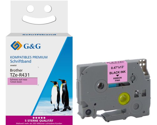 G&G 18768 etikett-tejp Svart på rosa TZe