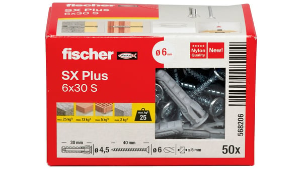 Fischer 568206 skrueanker og vægudtag 50 stk Skrue og vægstiksæt