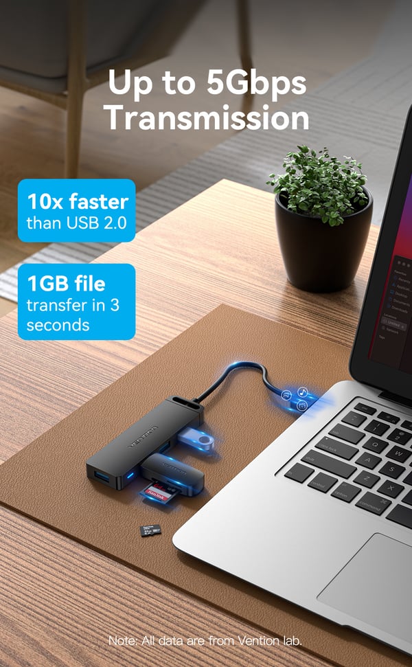 Vention CHLBD keskitin USB 3.2 Gen 1 (3.1 Gen 1) Type-A 5000 Mbit/s Musta