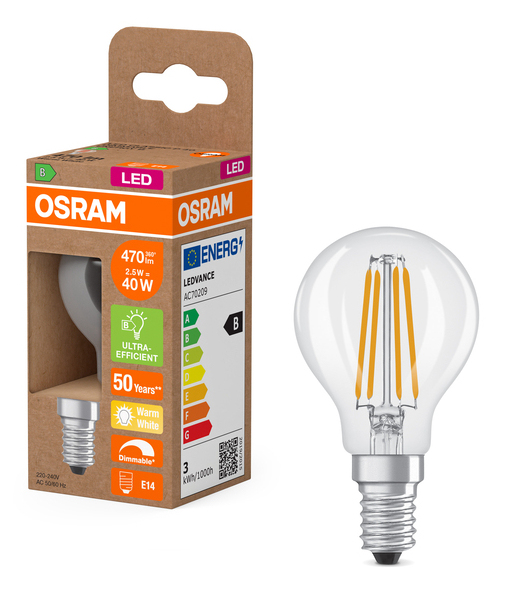 Miniatyrbild 3 av 5: Osram 4099854476648 LED-lampor Varmvitt 2700 K 2,5 W E14 B