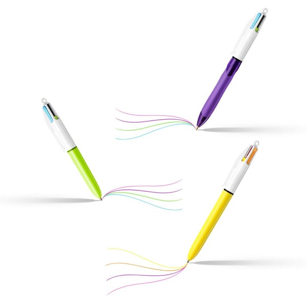 BIC 4 Colours Sort, Blå, Blå, Grøn, Lysegrøn, Orange, Lyserød, Lilla, Rød, Gul Clip-on udtrækkelig kuglepen Mellem 6 stk