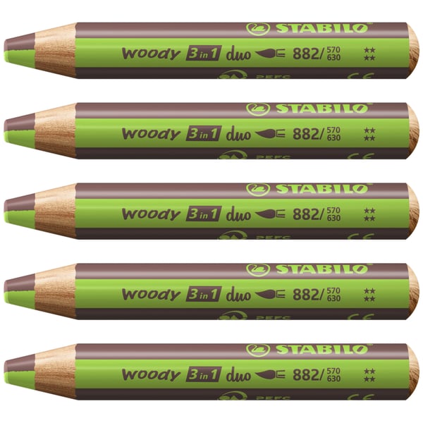 STABILO woody 3 in 1 duo Lysegrøn, Brun 5 stk STABILO woody 3 in 1 duo Lysegrøn, Brun 5 stk