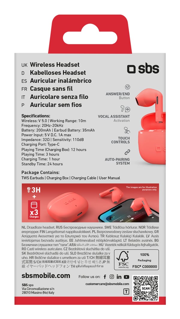 Pikkukuva 4 / 4: SBS Go Pods Kuulokkeet True Wireless Stereo (TWS) In-ear Puhelut/Musiikki USB Type-C Bluetooth Punainen