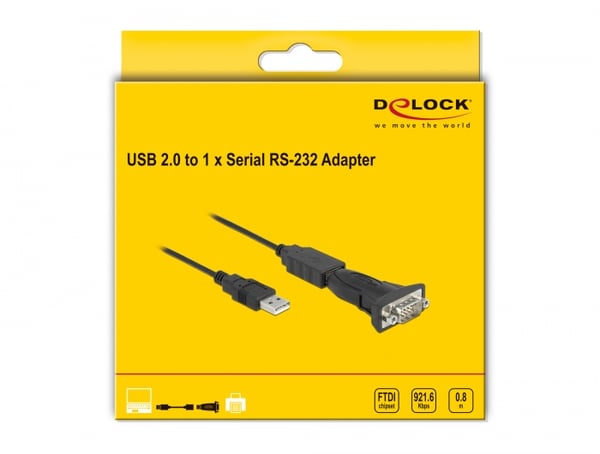 Miniatyrbild 3 av 4: DeLOCK 61506 kabelomvandlare (hane/hona) USB A RS-232 Svart