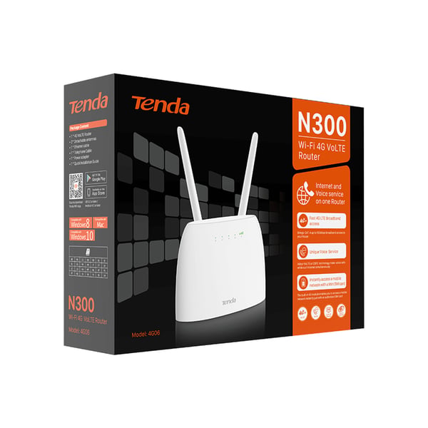 Miniatyrbillede 3 af 4: Tenda N300 trådløs router Hurtigt ethernet Enkelt band (2,4 GHz) 4G Hvid