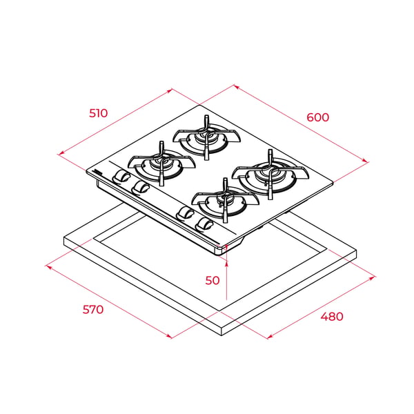 Miniatyrbillede 8 af 11: Teka GBC 64000 Sort Indbygget 60 cm Gaskomfur 4 zone(s)
