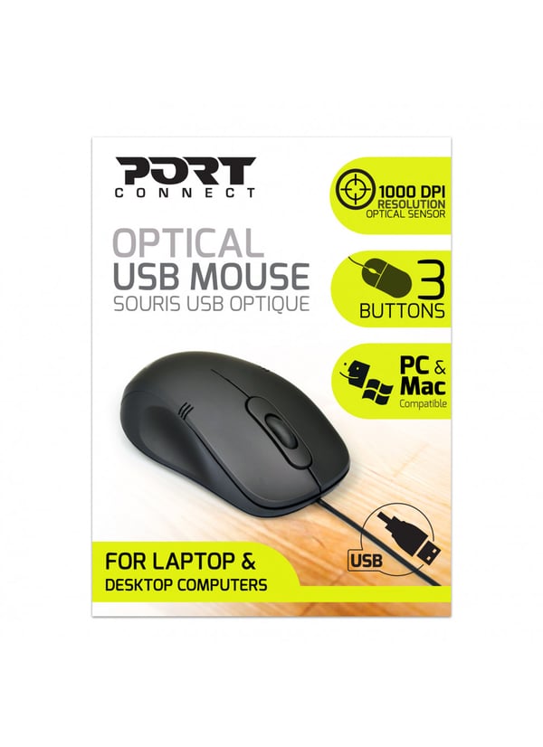 Port Designs Pro Lite hiiri Office Molempikätinen USB A-tyyppi Optinen 1000 DPI