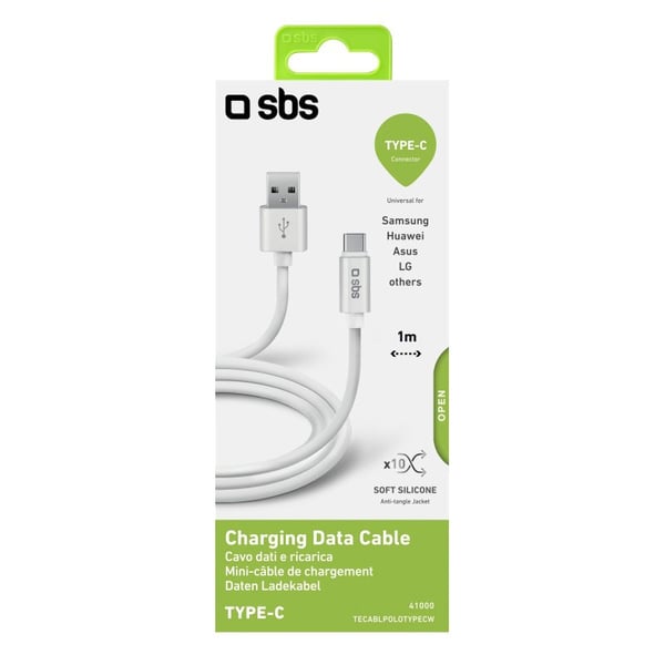 SBS TECABLPOLOTYPECW USB-kabel USB 2.0 1 m USB A USB C Hvid