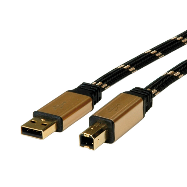 ROLINE 11.02.8805 USB-kabel USB 2.0 4,5 m USB A USB B 0,48 Gbit/sek. Sort, Guld