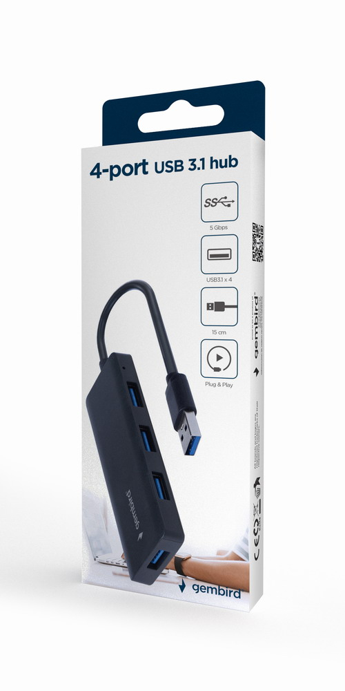 Pikkukuva 3 / 3: Gembird UHB-U3P4-03 kannettavien tietokoneiden telakka ja porttitoistin Langallinen USB 3.2 Gen 1 (3.1 Gen 1) Type-A Musta