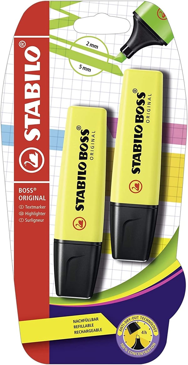 Miniatyrbillede 1 af 4: STABILO Boss Original speedmarker 2 stk Mejselspids Gul