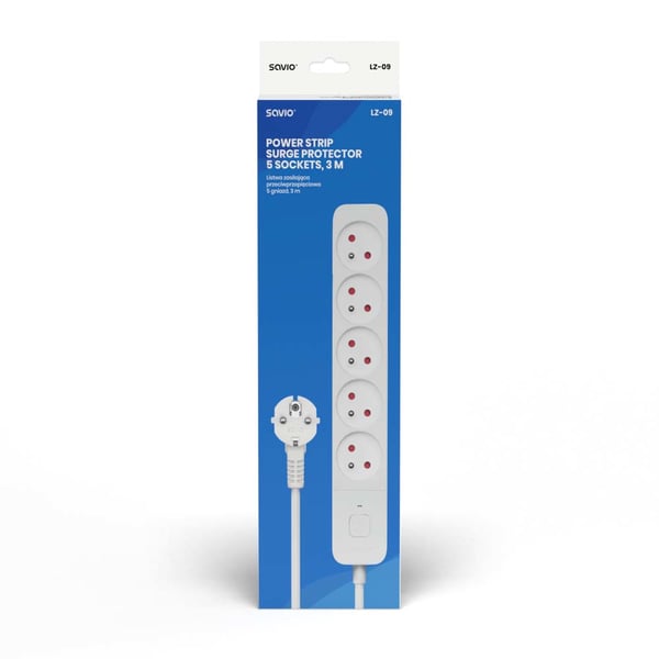 Savio Power strip 5 sockets 3m white LZ-09 5 AC stikkontakt(er) Type F Hvid