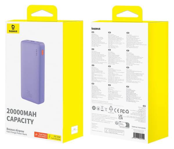 Pikkukuva 4 / 6: Baseus Airpow PPAP20K Litium polymeeri (LiPo) 20000 mAh Violetti